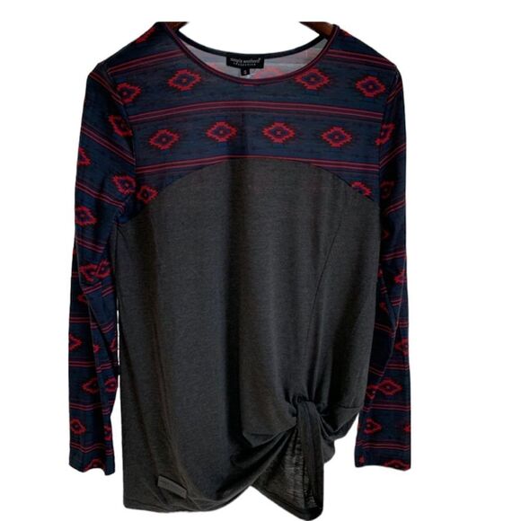 42. Simply Southern Aztec Tribal Trim Knot Long Sleeve Top S NWOT - Picture 1 of 4